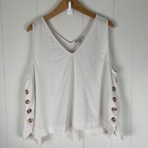 Madewell Linen Blend Side Button Sleeveless Top Womens XL White V Neck Coastal